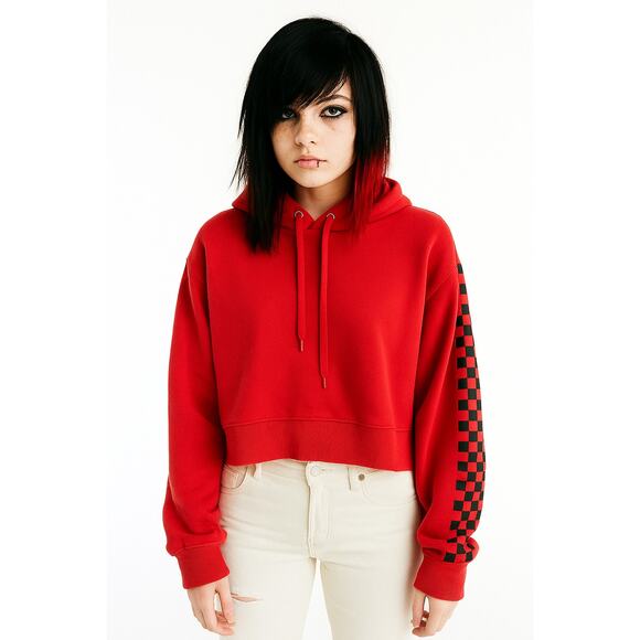 Forever 21 Red Checkered Sleeve Crop Top MEDIUM Womens Juniors Emo - Picture 4 of 9